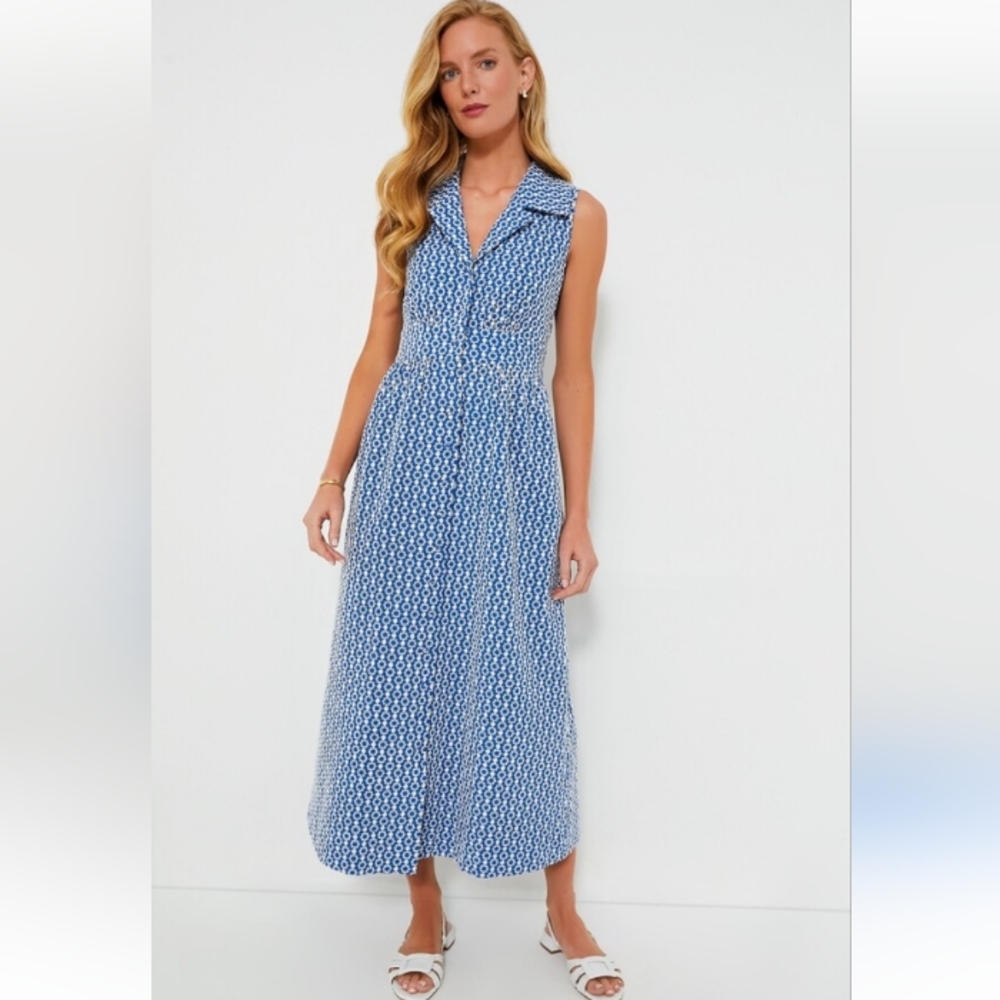 Tuckernuck Pomander Place Blue Eyelet Sleeveless Noelle Maxi Dress S - Picture 2 of 16